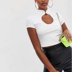 ASOS design mandarin collar white crop top